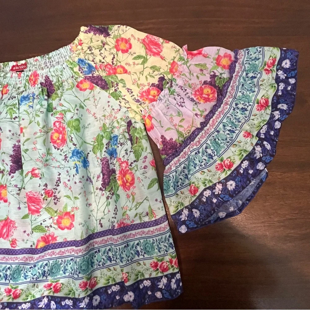 Ruby Yaya Floral Boho Off Shoulder Peasant Blouse Size M Festival Gypsy Top
